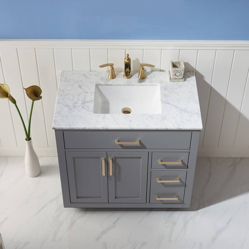 Altair Ivy Single Bathroom Vanity Set and Carrara White Countertop without Mirror