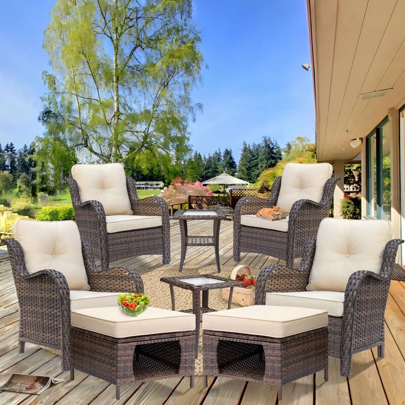 Patio Furniture Sets Chair Storage Ottoman and Outdoor Sofa with Cover - 6 Seats-SingleChair&Ottoman - Beige with Cover