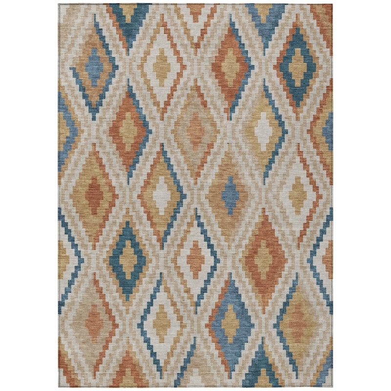 Machine Washable Indoor/ Outdoor Global Geo Chantille Rug