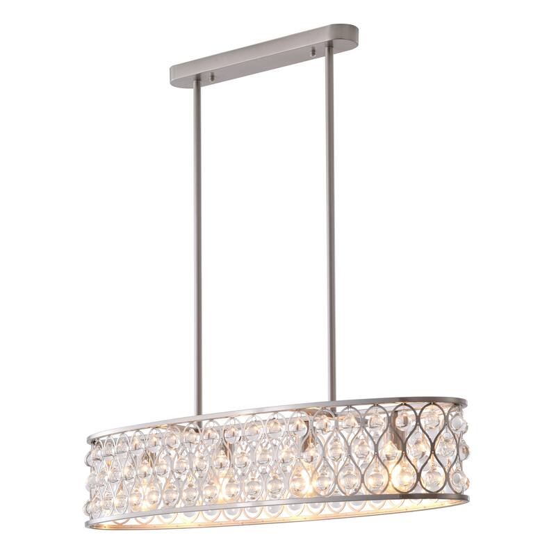4-Light Satin Nickel Chandelier With Clear Crystal Accents