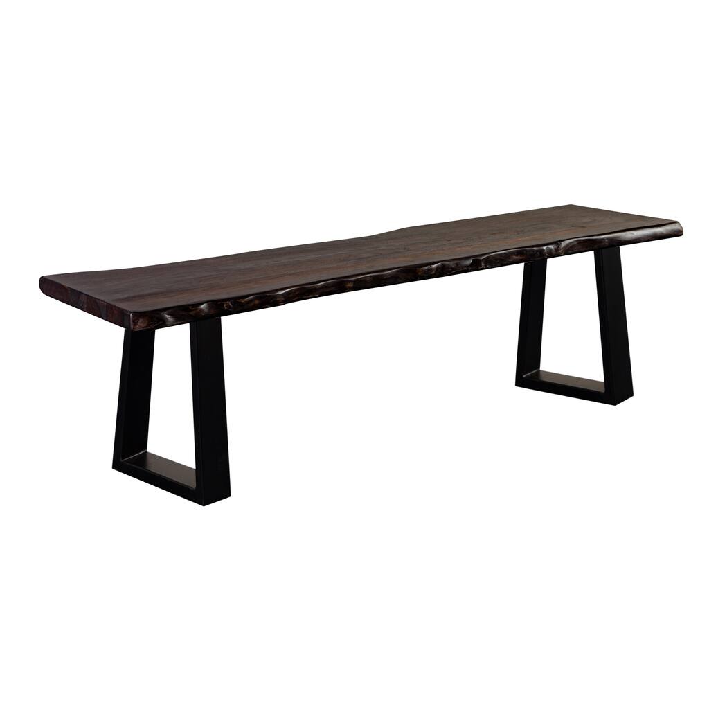 Porter Designs Manzanita Live Edge Solid Sheesham Wood Dining Bench, Grey