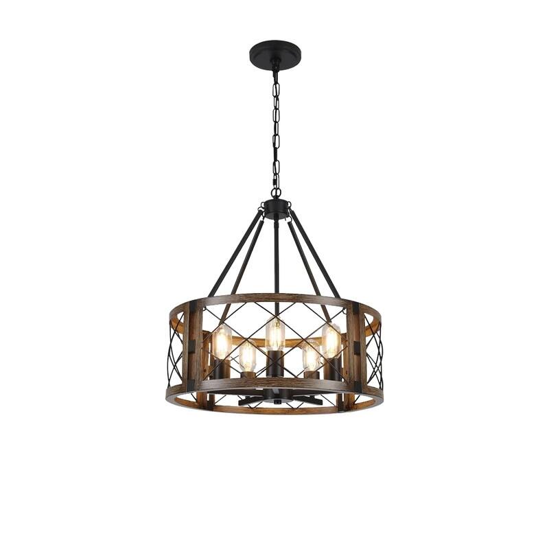 5 Light bulb chandelier black and brown wood kitchen island light metal pendant light