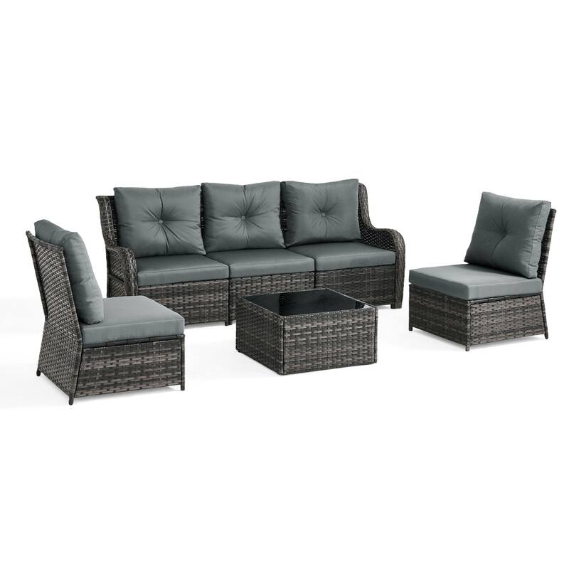 Outdoor Wicker Patio Conversation Furniture Set with Table and Cushion