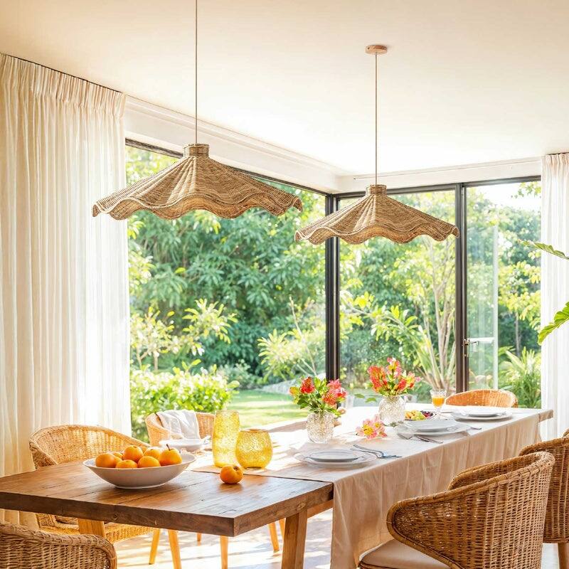 Ariel Rattan Pendant Light - Natural Large Cone 1-Light Handwoven Light Fixture For Modern, Transitional, Farmhouse Room Décor