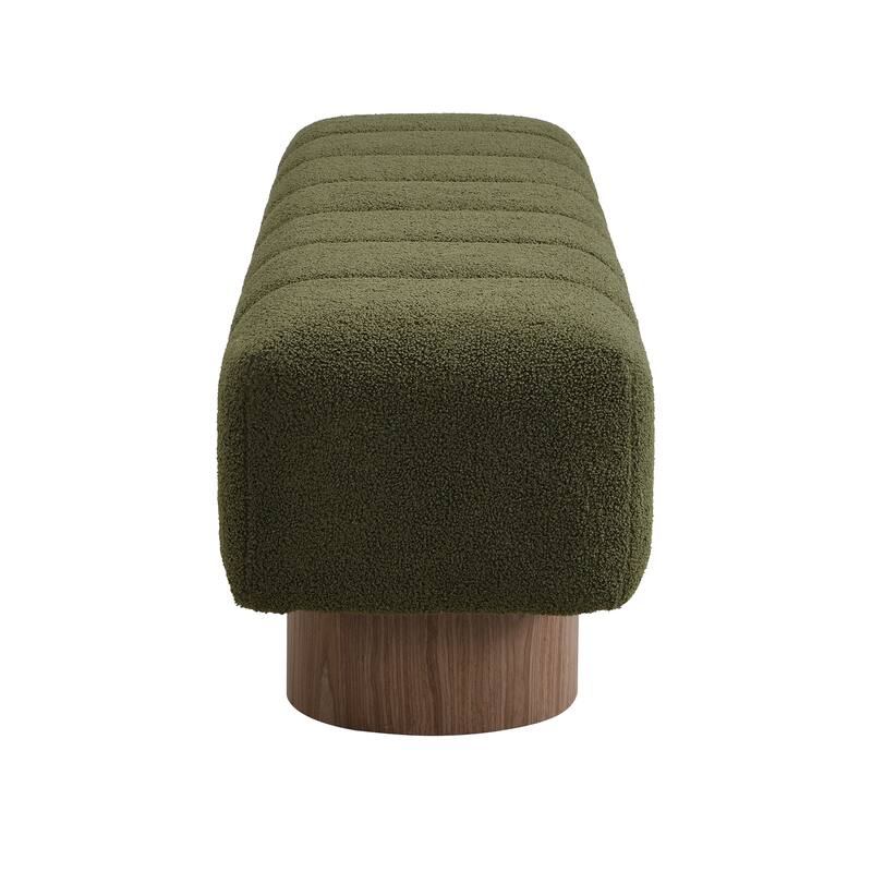 Green Boucle Upholstered Dining Bench Ottoman - No-Assembly End-of-Bed Footstool for Living Room