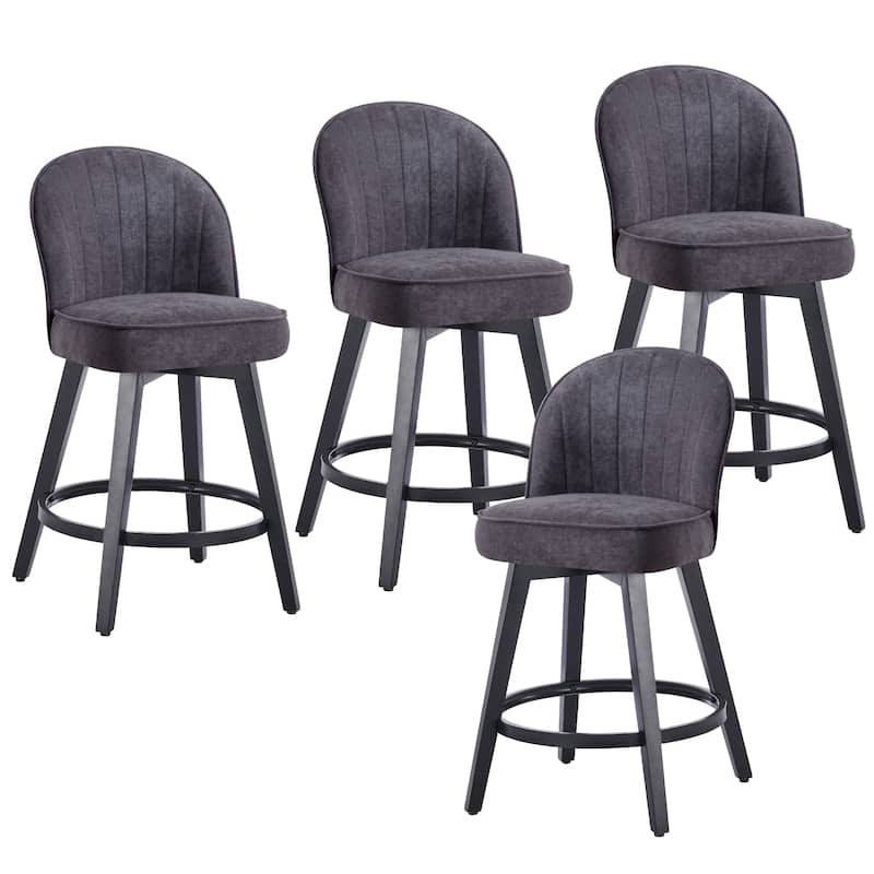 HOMYKA Swivel Bar Stool with Wood Legs Set of 4 - Dark Grey-Black Leg