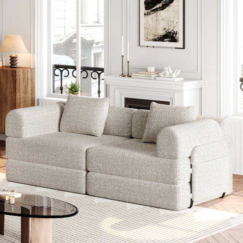 Floor Standing Chenille Sleeper Sofa Bed Folding Loveseat Couch