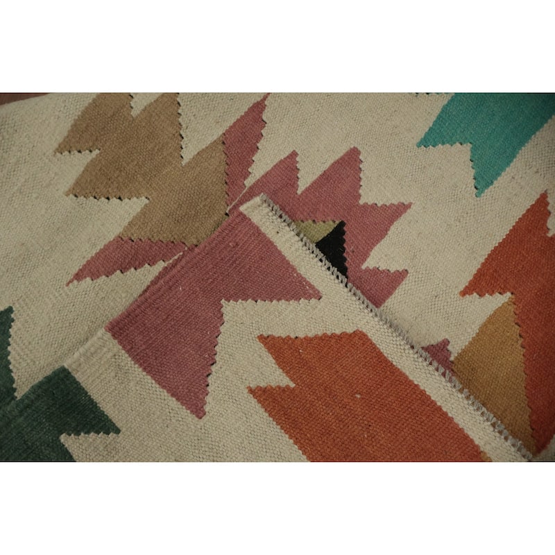 Hand Woven Oriental 100% Wool Carpet Southwestern Tribal Multi-Colored Kilim Area Rug - 7' 11'' X 5' 10''