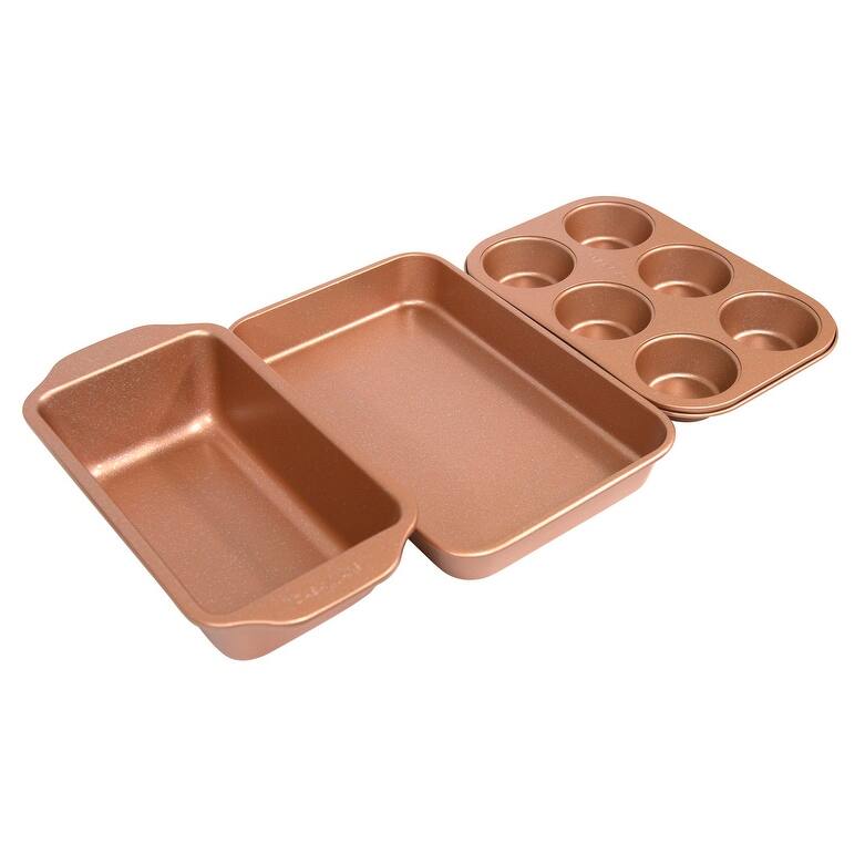 casaWare 3pc Toaster Oven Set (Baking Pan, Loaf Pan, 6 Cup Muffin Pan)