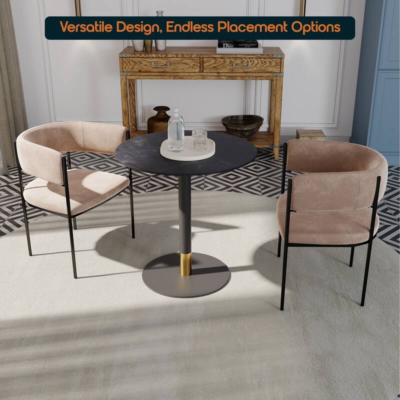 Vail Round Dining Table with 36 in. MDF Tabletop in Black Stainless Steel Round Pedestal Base with Gold Accent Kitchen Table