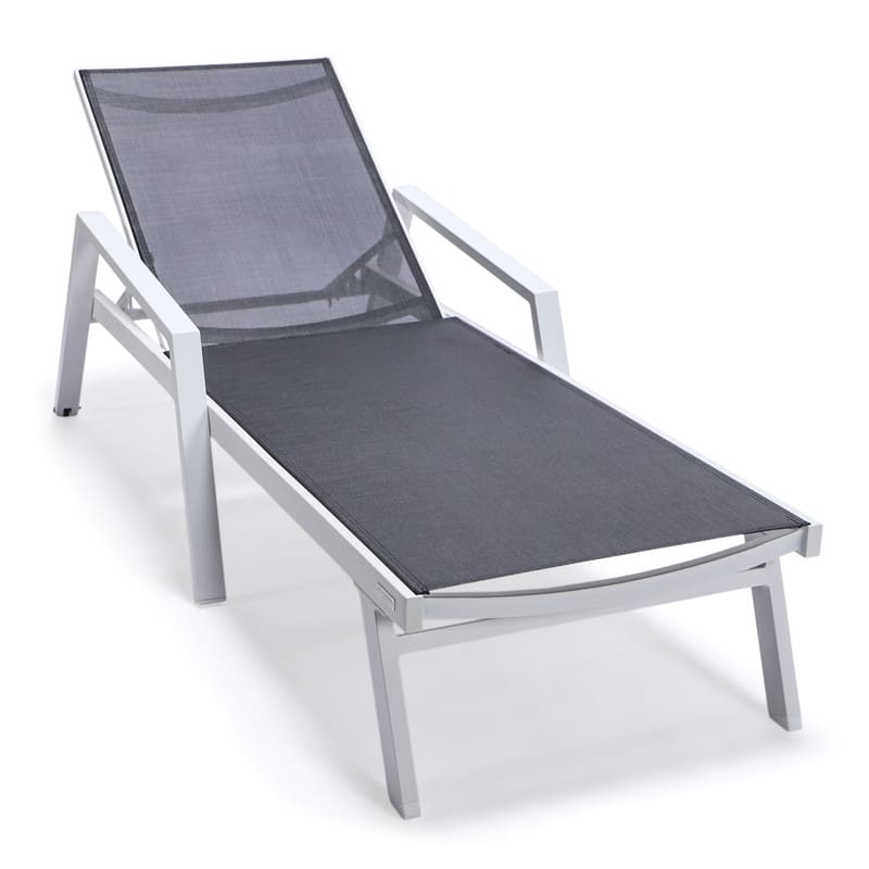 Marlin Adjustable Aluminum Patio Lounge Chair with UV-Protected Breathable Mesh Sling and Armrests, Fully Reclining
