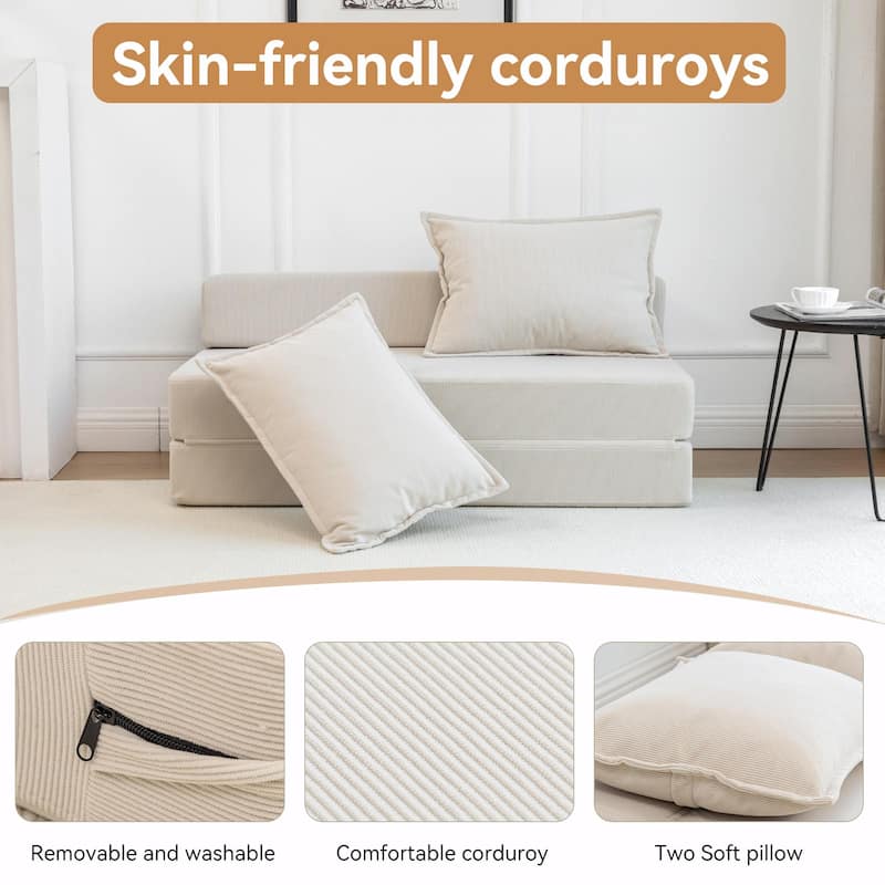Foldable Sofa Bed Sleeper Lounge Chair with Pillow, Floor Mattress Couch with Backrest