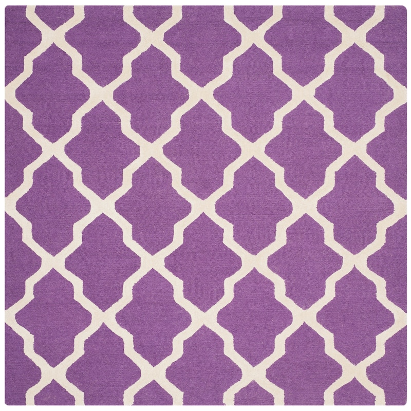 SAFAVIEH Handmade Cambridge Eirny Moroccan Trellis Wool Rug - 6' Square - Purple/Ivory