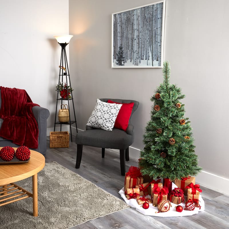 4Ft Artificial Christmas Tree with Lights - White Pine Holiday Decor, Festive Tree, Easy Setup - Green - 44