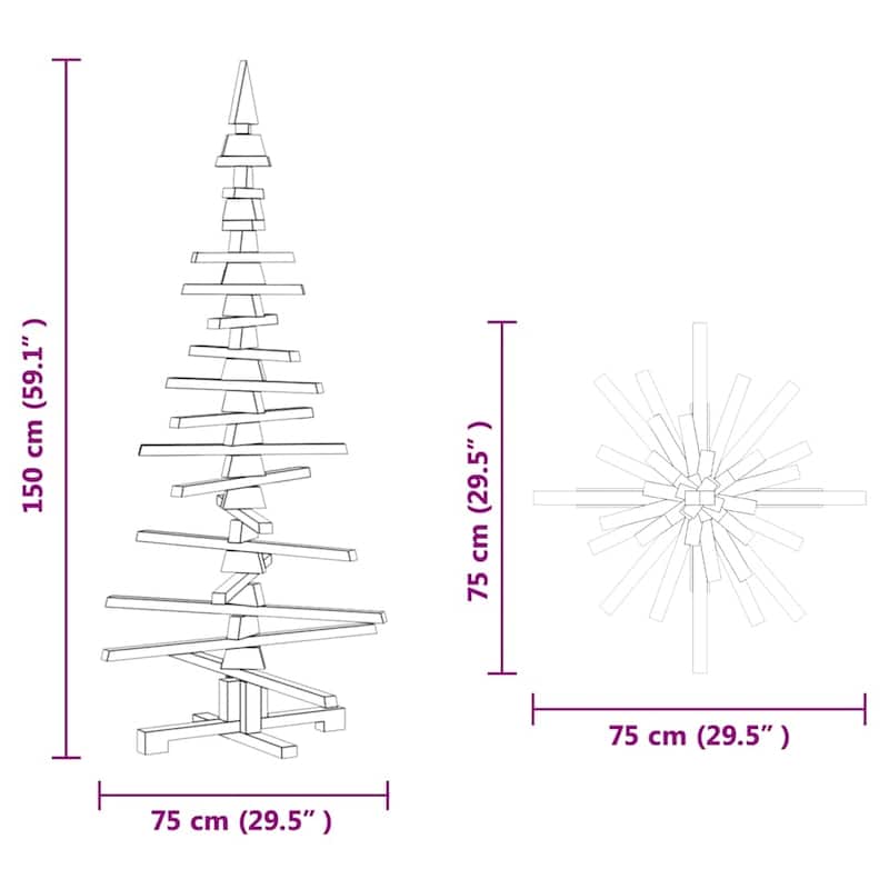 vidaXL Wooden Christmas Tree Natural Wood Solid Pine Wood 59.1 in - 30 x 59 x 30
