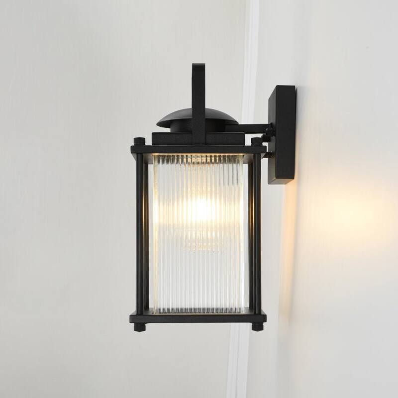 Rectangle Ribbed Glass Cage Outdoor Wall Sconce Porch Light