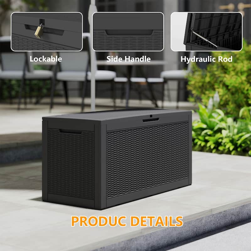 120 Gal. Black Resin Storage Deck Box for Outdoor Indoor,Lockable, waterproof, UV-resistant