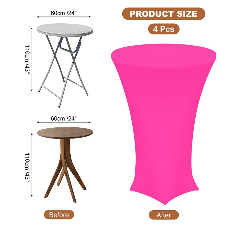 4pcs Cocktail Tablecloth Spandex Stretch Table Cover - Fuscia - 24" x 43"