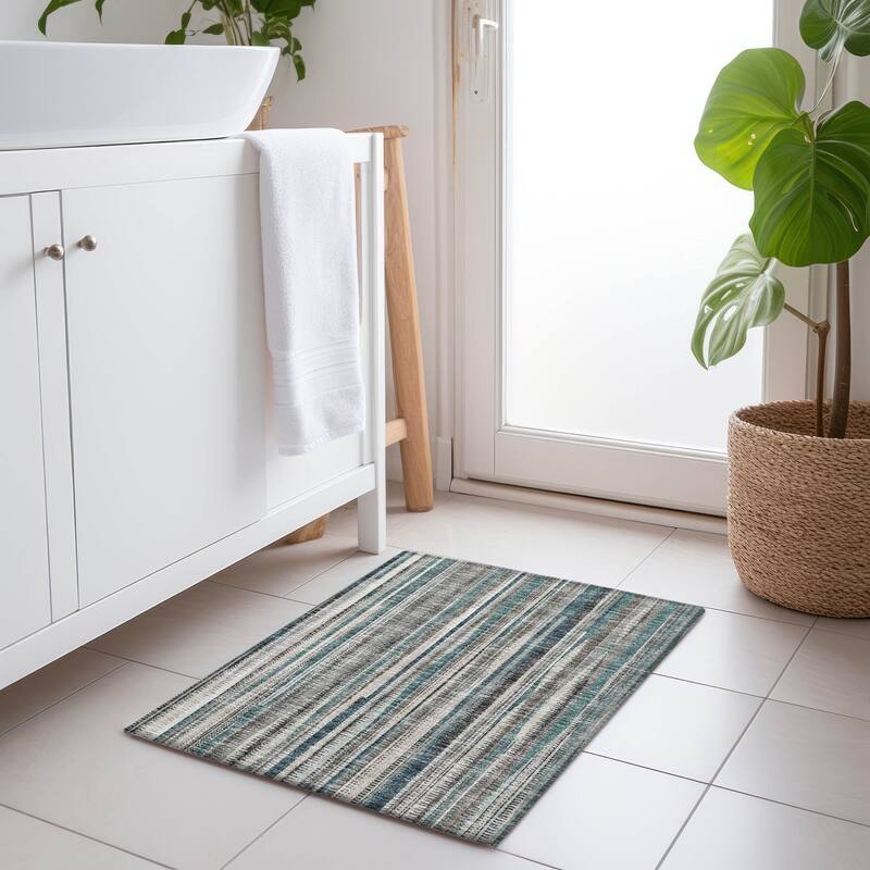 Premium Washable Super Soft Modern Stripes Mayfield Rug - Peacock - 1' 8" x 2' 6" - Rectangle