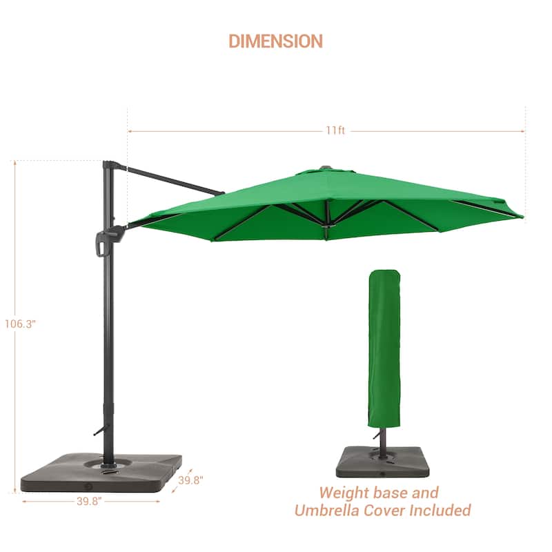 BONOSUKI Outdoor 11Ft UV Protection Patio Cantilever Umbrella w/Base