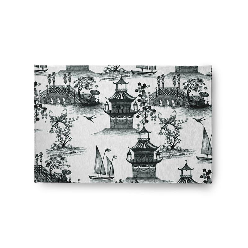 China Old Oriental Chenille Area Rug - Black - 24" 36"