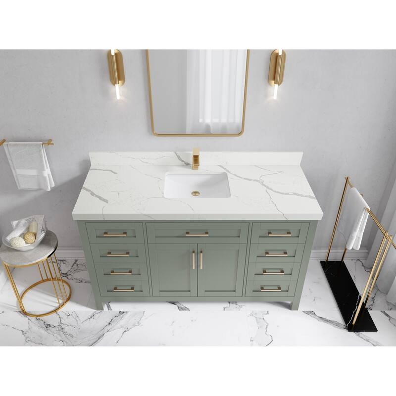 Willow Collections 60 in. W x 22 in. D Cambridge Single Sink Bathroom Vanity with Countertop - 2”Calacatta Laza - Evergreen