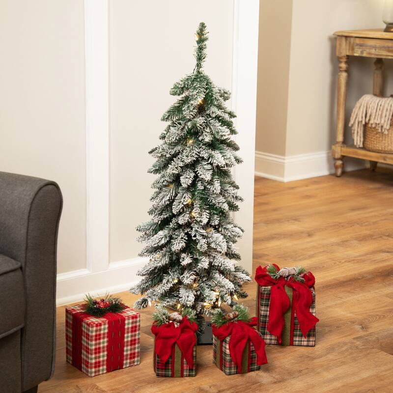 Pre-Lit Pencil Flocked Alpine Artificial Christmas Tree - 3.5' - Clear Lights - 3.5 Foot