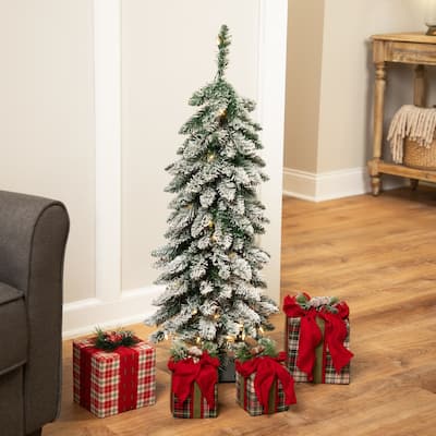 Pre-Lit Pencil Flocked Alpine Artificial Christmas Tree - 3.5' - Clear Lights - 3.5 Foot