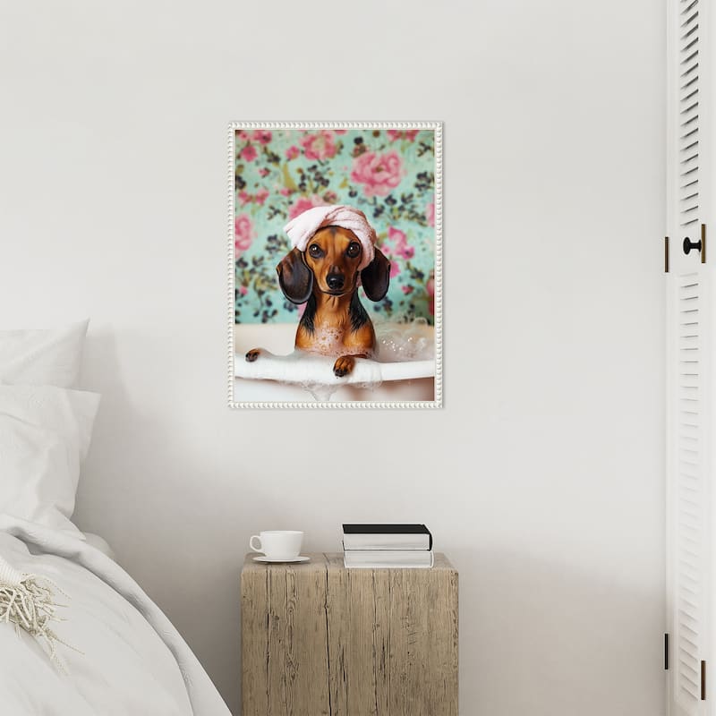 Bath Time Dachshund by Mowzu Framed Canvas Wall Art