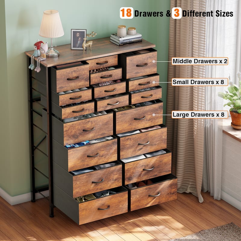 18 Drawer Dresser Fabric Tall Dressers for Bedroom Chest of Drawers