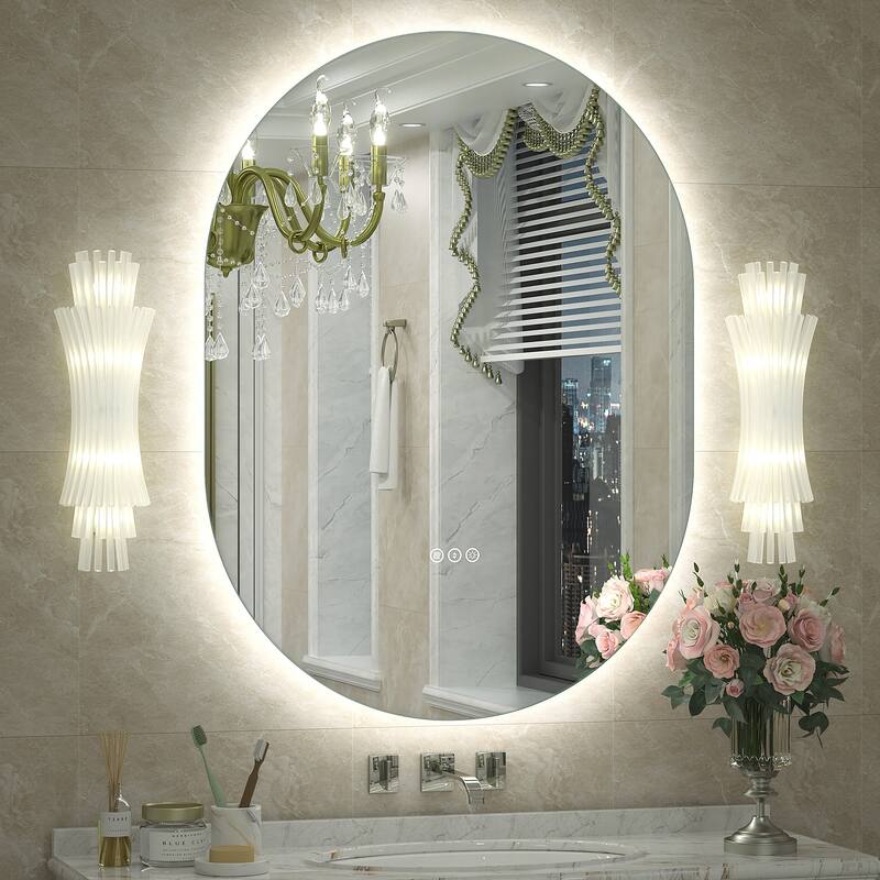 UL Certified Oval LED Lighted Anti-fog Wall Bathroom Vanity Mirror - 36"x28" - Backlit