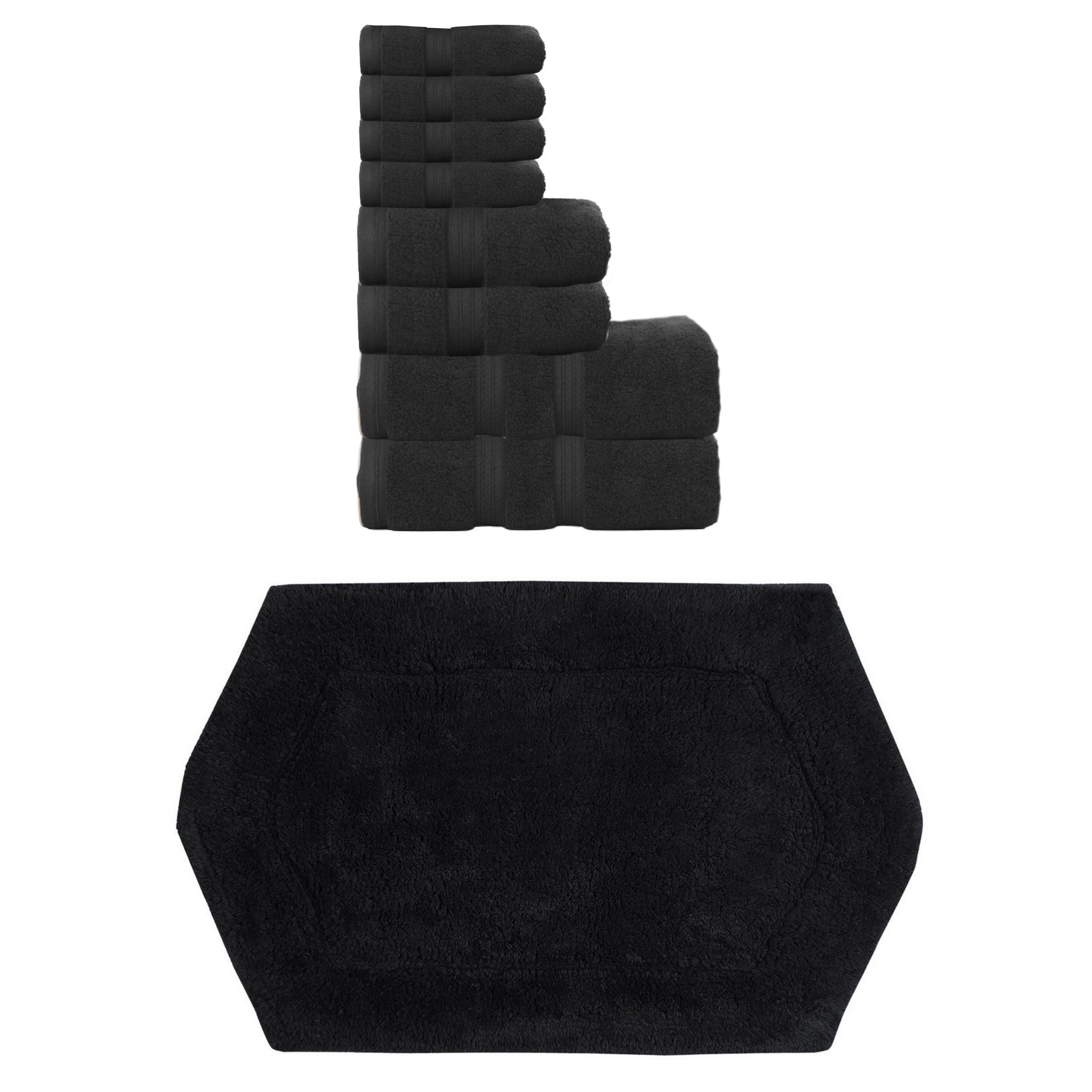 Home Weavers Waterford Collection 100% Soft Cotton 8 Pc Bath Towel Set & 1 Pc 21x34" Bath Rug, Machine Wash & Non Slip(Set of 9)