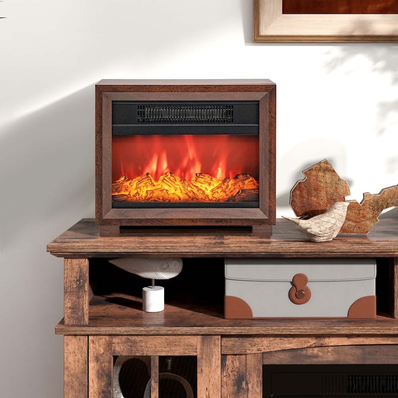 Costway Mini Desktop Electric Fireplace Heater Portable Wooden - See Details