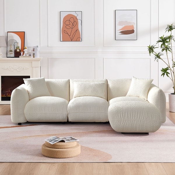 102.36'' Boucle Upholstered 3 Seater Sofa Couch with 3 Pillow, Ottoman, Ergonomic Design and Thick Cushioning for Living Room - Bed Bath & Beyond