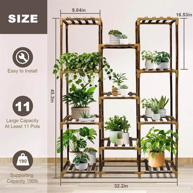3-Tier Outdoor Wood Plant Stand for Multiple Plants