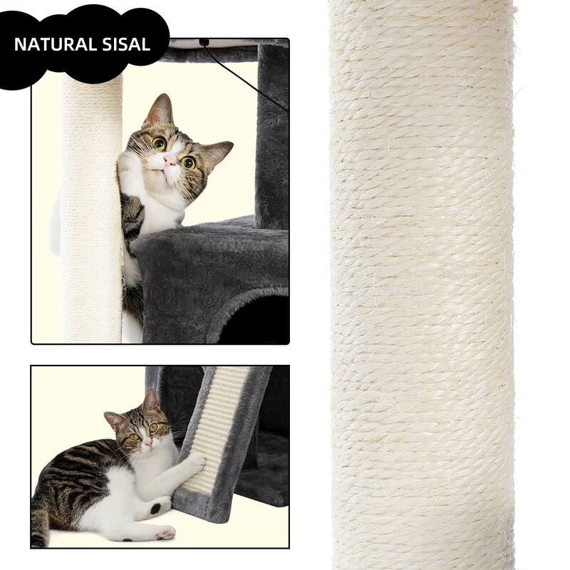 Cat Tree Luxury 34 Inches Cat Tower with Double Condos, Spacious Perch - Gray