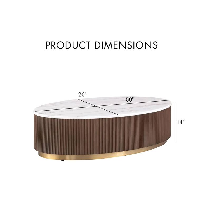 Modern Genuine Marble Top Coffee Table with Accent Gold Stainless Steel Base