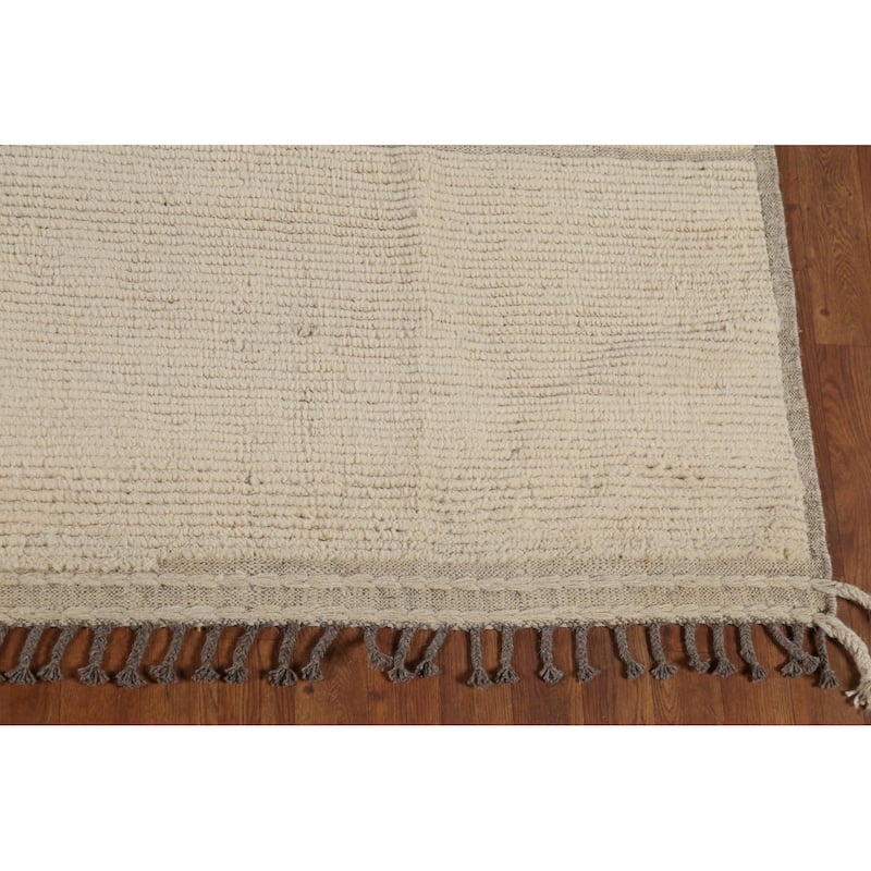 Moroccan Oriental Area Rug Hand-Knotted Abstract Wool Carpet - 8'1"x 10'11"
