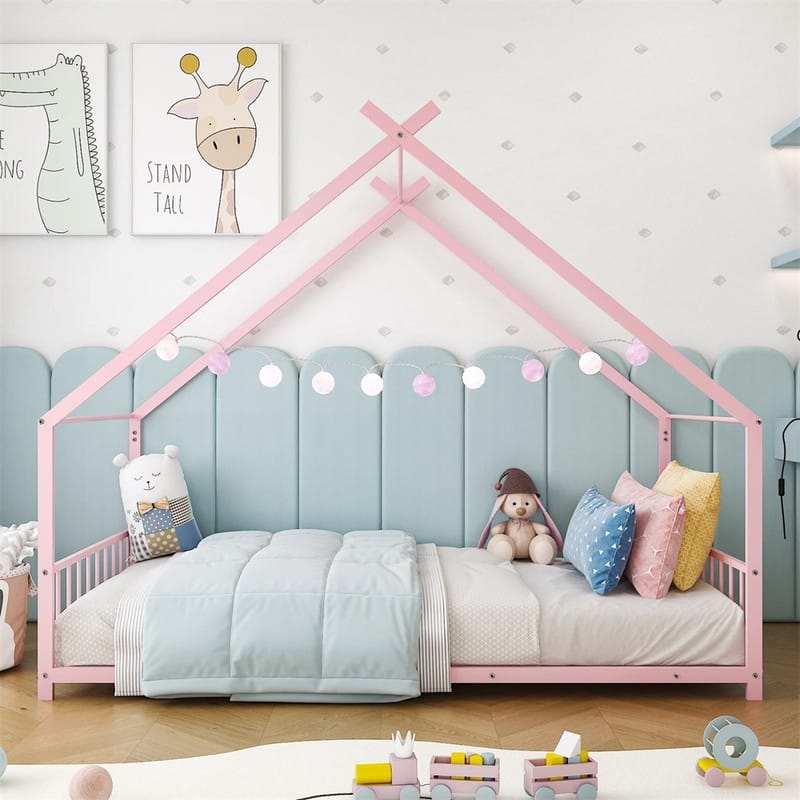 Twin Size Montessori Floor Bed Metal House Bed Frame For Kids