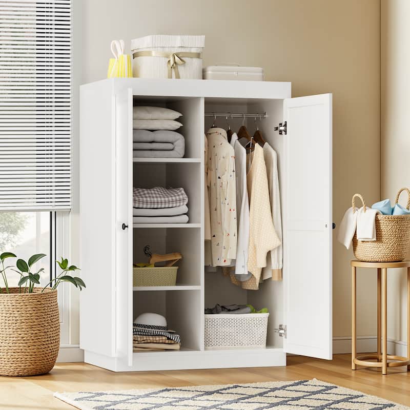 Pocassy 71" H Wardrobe Closet with Drawers with Doors and Storage - White-2 Door