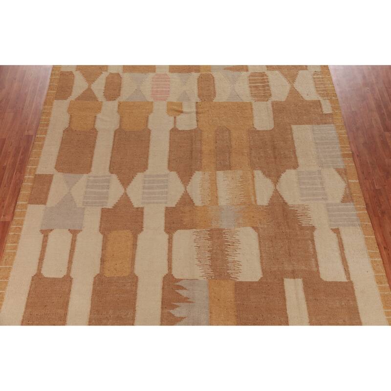 Hand Woven Oriental 100% Jute Carpet Southwestern Modern Brown Kilim Area Rug - 13' 7'' X 10' 2''