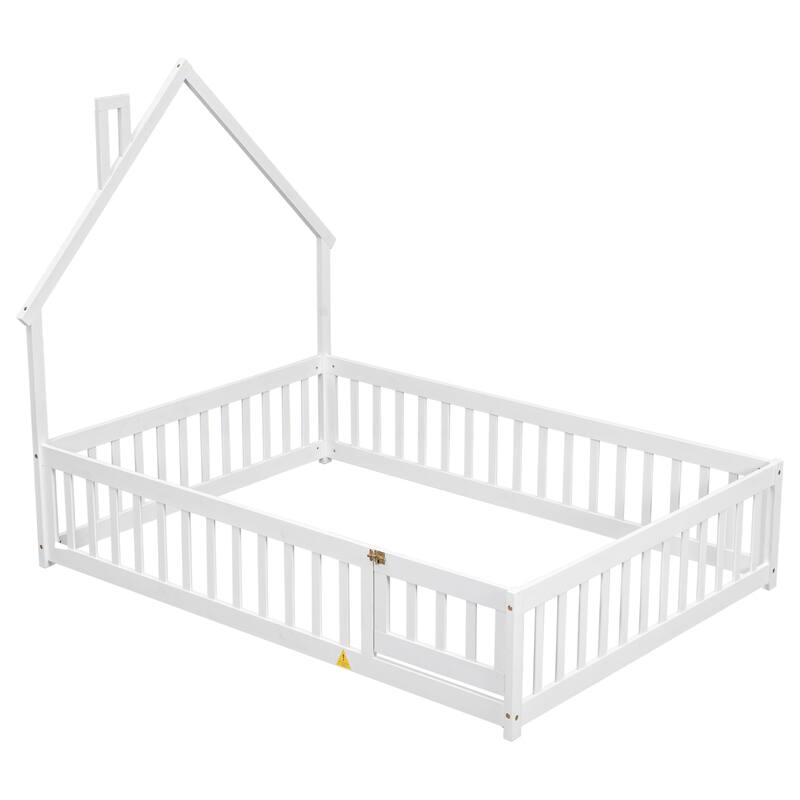 House-Shaped Headboard Floor Bed with Fence