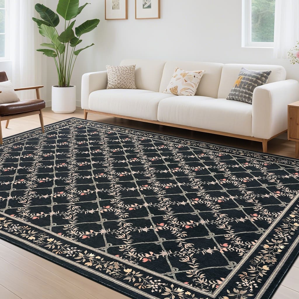 Garvee Lattice Floral Soft Area Rug