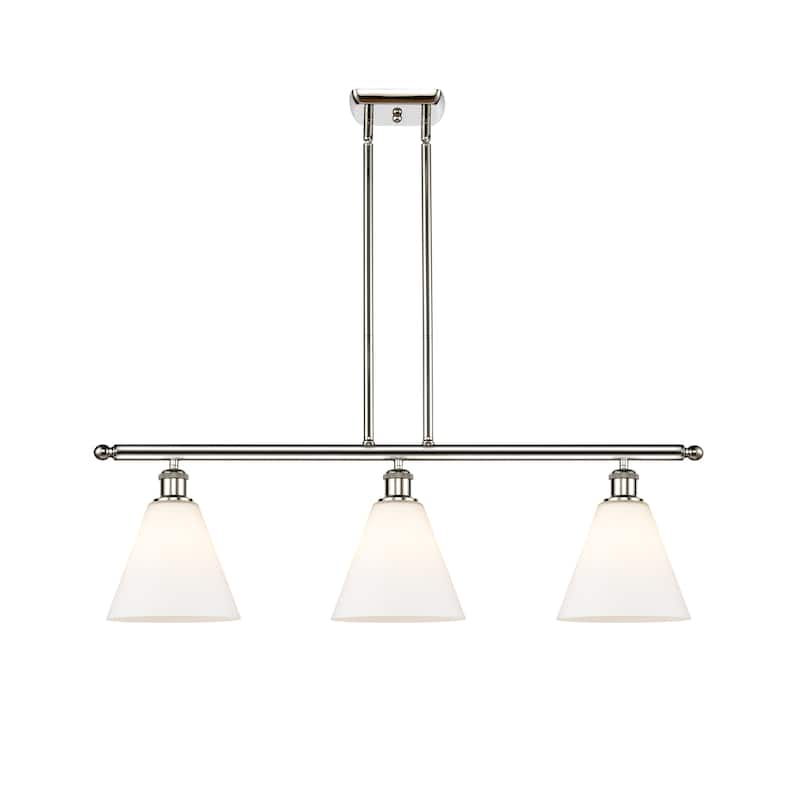 Innovations Lighting Berkshire - 3 Light 36" Stem Hung Island Light - Polished Nickel/Matte White