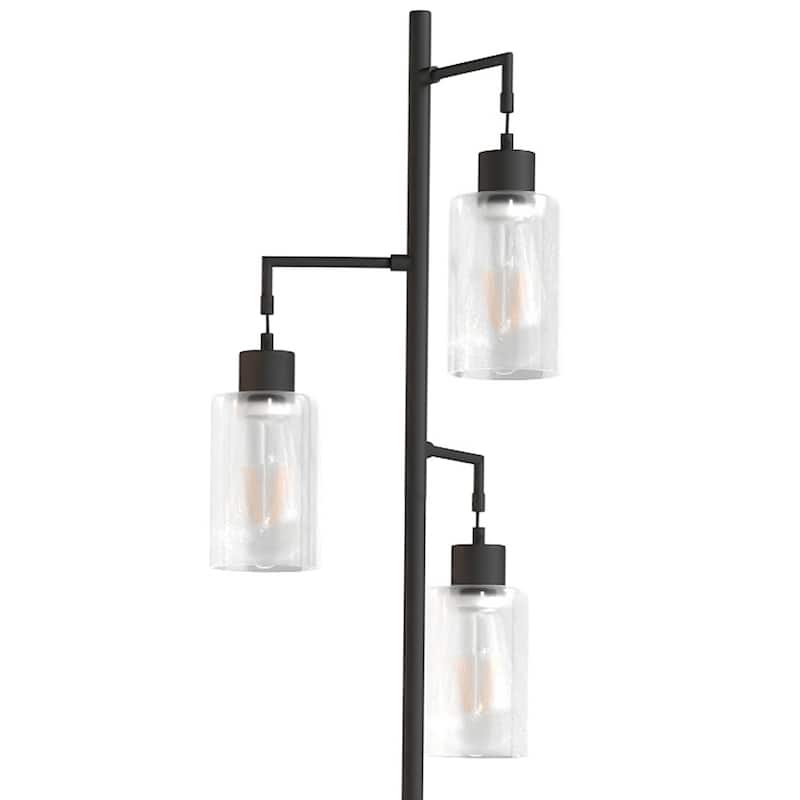 67" 3-Light Tree-Shaped Floor Lamp - Glass Lampshades & Foot Switch for Living Room & Bedroom