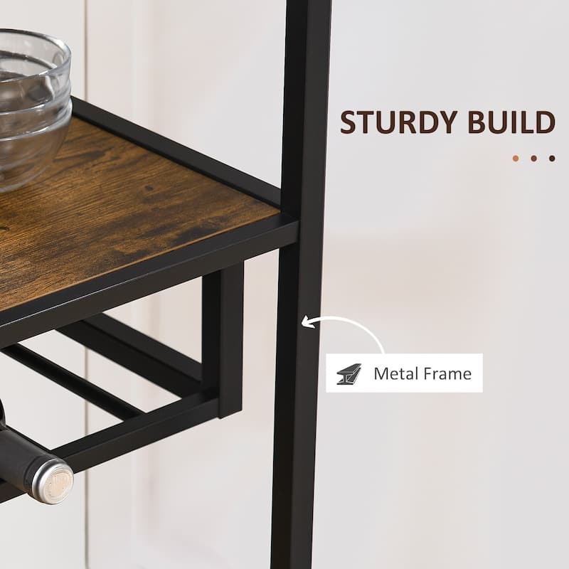 HOMCOM Industrial Wine Rack with 11-Bottles Holder, Free Standing Wine Shelf with Glass Holders, Dark Brown
