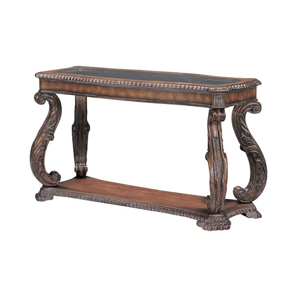 Coaster Company Antiqued Brown Finish Wood with Glass Inlay Ornate