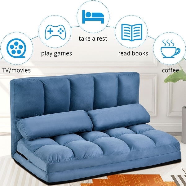 Floor Sofa Bed for Adults Beige 5 Positions Adjustable Floor Sofa and Couch with 2 Pillows for Living Room/Bedroom/Balcony Folding Floor Couch Bed 