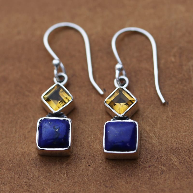 Novica Handmade Royal Harmony Lapis Lazuli And Citrine Dangle Earrings