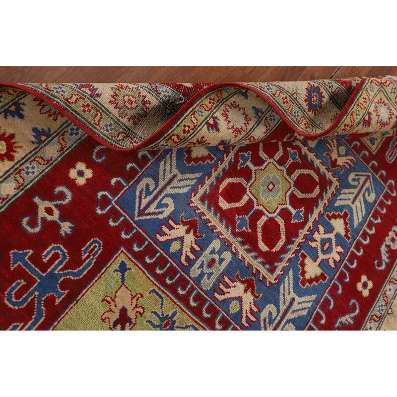 Traditional Kazak Oriental Area Rug Handmade Geometric Red Wool Carpet - 4'3" x 6'4"
